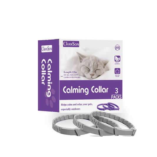 Gray Calming Collars for Cats - Natural Anxiety Relief, Adjustable, 3 Pack (2 set/6PCS)