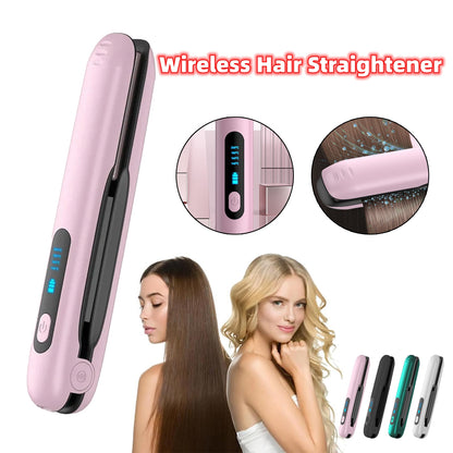 Black Wireless Rechargeable Hair Straightener with 5000mAh Battery - Portable Design & Adjustable Temperature