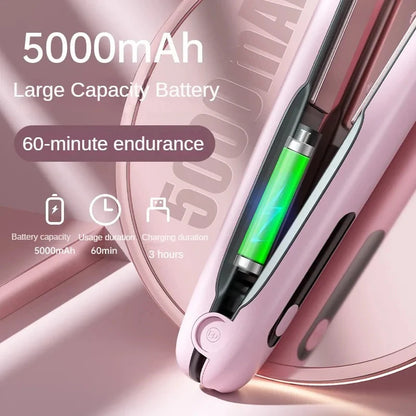 White Wireless Rechargeable Hair Straightener with 5000mAh Battery - Portable Design & Adjustable Temperature