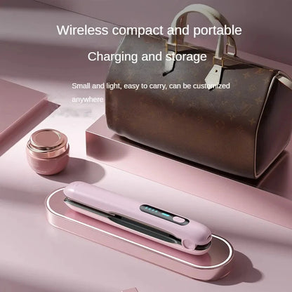 White Wireless Rechargeable Hair Straightener with 5000mAh Battery - Portable Design & Adjustable Temperature