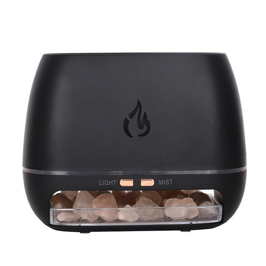 Black Himalayan Salt Flame Aroma Diffuser - 250ml Ultrasonic Humidifier with 7-Color LED Light for Relaxation and Decor