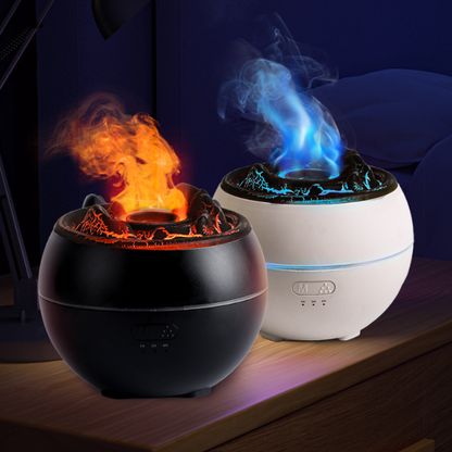 Volcanic Flame Aroma Diffuser (Black Ordinary Style)- 360ml Ultrasonic Humidifier with 7-Color LED Light and Adjustable Mist for Home and Office