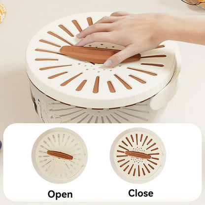 2PCS White Double-Layer Fruit and Vegetable Drain Basket - Multifunctional Collapsible Kitchen Strainer with Handle for Washing and Storage