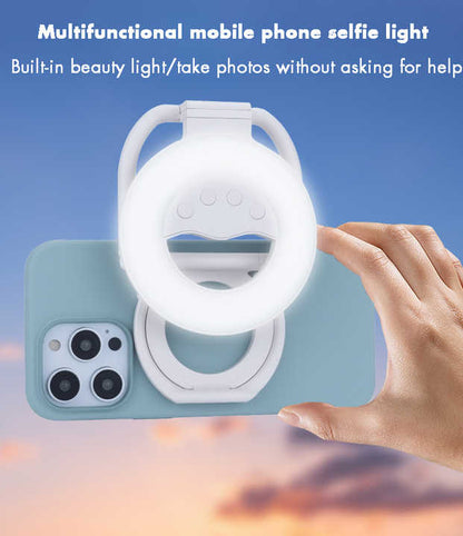 Foldable Clip-On Selfie Ring Light with Stand - Adjustable Brightness for Smartphones