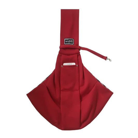 Red Adjustable Pet Sling Carrier Bag - Comfortable and Hands-Free Design