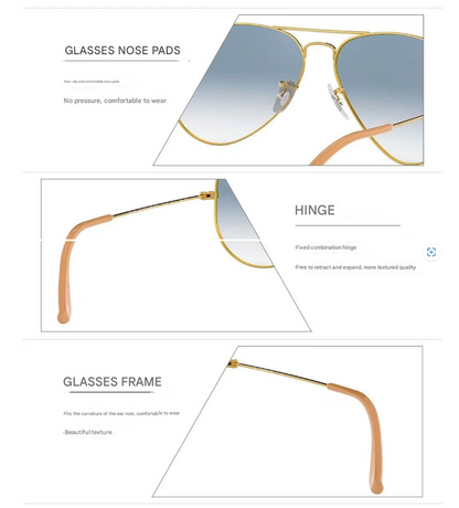 Black Frame Gradient Blue Glass Lens Classic Aviator Sunglasses - UV400 Protection with Metal Frame