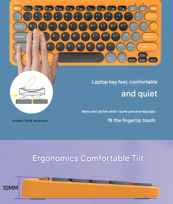 Light Grey Wireless Retro Keyboard and Mouse Set - Compact and Colorful Design