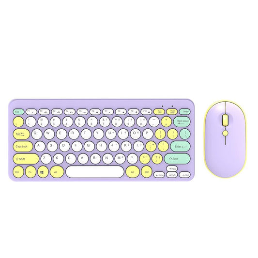 Purple Wireless Retro Keyboard and Mouse Set - Compact and Colorful Design