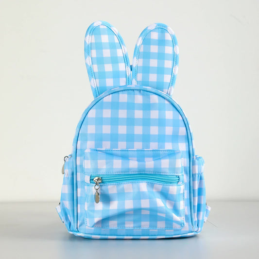 Blue Kids Bunny Ear Gingham Backpack - Cute Mini Bag for Girls