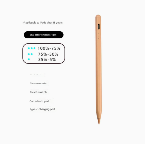 Orange Stylus Pen for iPad (2018 & Later) - Tilt Pressure, Magnetic Attachment, LED Battery Indicator, Type-C Rechargeable