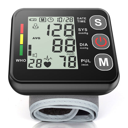 Black Compact Digital Wrist Blood Pressure Monitor with Adjustable Arm Cuff