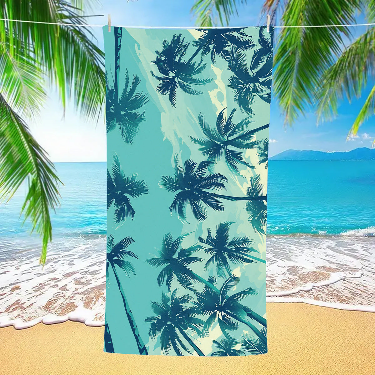 2 pcs Palm Frond Extra Large Microfiber Double-Sided Beach Towel, Quick-Drying and Portable