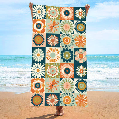 2 PCS Bohemian Style Extra Large Microfiber Double-Sided Beach Towel, Quick-Drying and Portable