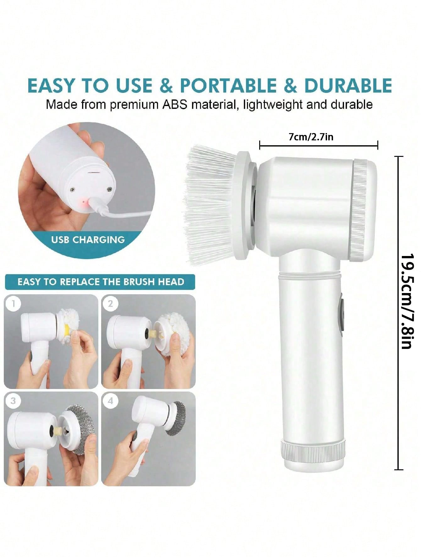 Grey Electric Cleaning Brush with Multiple Attachments - Rechargeable and Versatile for Home and Kitchen Use