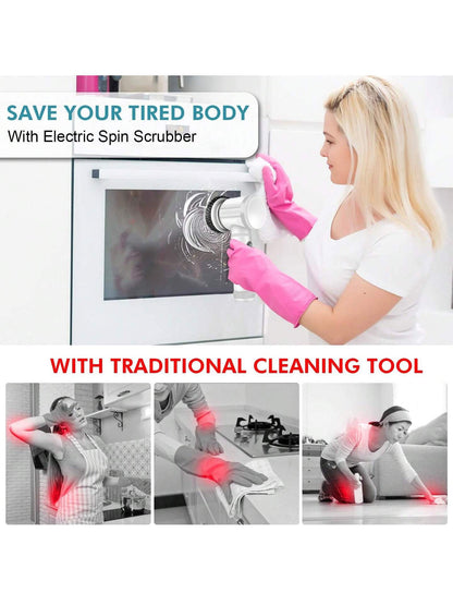 Grey Electric Cleaning Brush with Multiple Attachments - Rechargeable and Versatile for Home and Kitchen Use