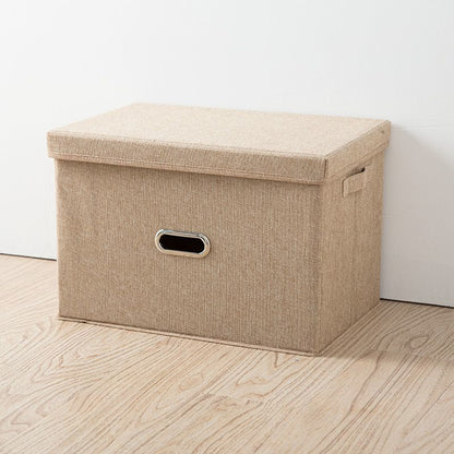 Beige Storage Fabric Bin with Lid - Compact and Stylish for Organizing Your Home