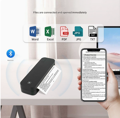 White A4 Portable Thermal Printer for Android/iOS - Compact and Wireless, Supports Paper Width <= 216mm