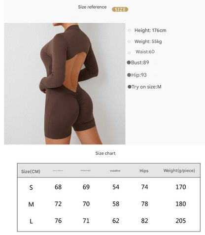 S Red Backless Scrunch Butt Workout Jumpsuit - Long-Sleeve Open-Back Yoga Romper