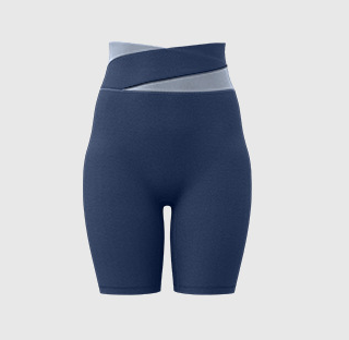 S Blue Color-Block High-Waist Yoga Shorts - Seamless Scrunch Butt Anti-Chafing Workout Shorts