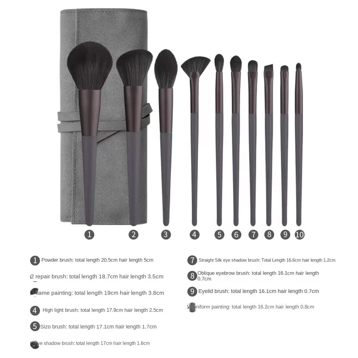 Gray 12-Piece Professional Makeup Brush Set with Cosmetic Bag - Premium Synthetic Fiber, Wooden Handle, Aluminum Tube