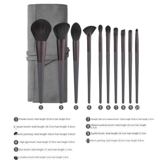Gray 12-Piece Professional Makeup Brush Set with Cosmetic Bag - Premium Synthetic Fiber, Wooden Handle, Aluminum Tube
