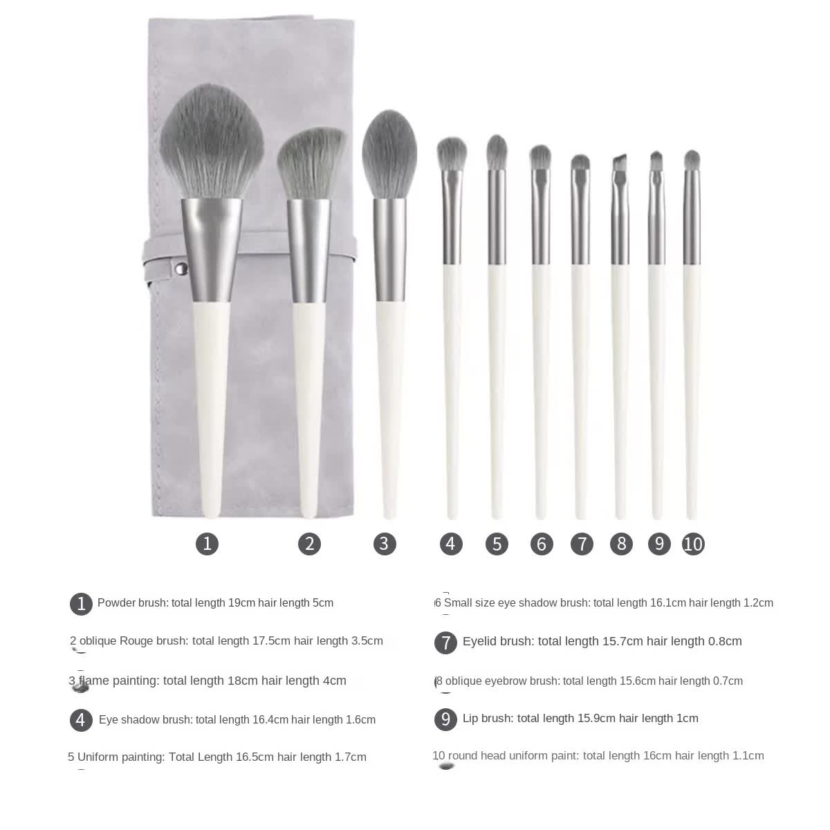 Off White 12-Piece Professional Makeup Brush Set with Cosmetic Bag - Premium Synthetic Fiber, Wooden Handle, Aluminum Tube