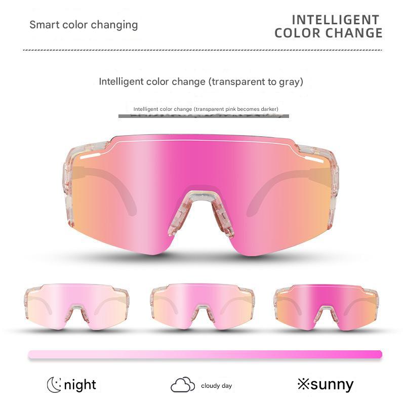 Pink Gradient Lens Lightweight UV400 Photochromic Cycling Glasses, Anti-Wind Protective Sunglasses for Outdoor Sports