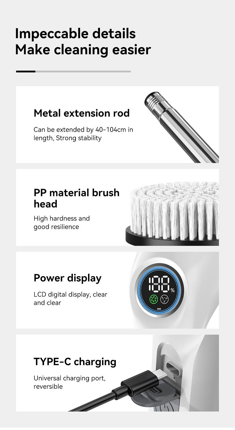 Black and white 9-in-1 Cordless Electric Cleaning Brush with Rechargeable Battery and Extendable Handle, Multi-Function Scrubber for Kitchen, Bathroom, and Home Cleaning