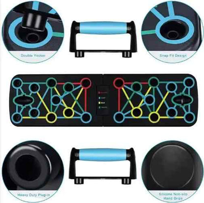 Black Multi-Function Push-Up Board 3-Piece Set with Upgraded Handles, Non-Slip Mat, and Resistance Band for Home Gym and Fitness Training