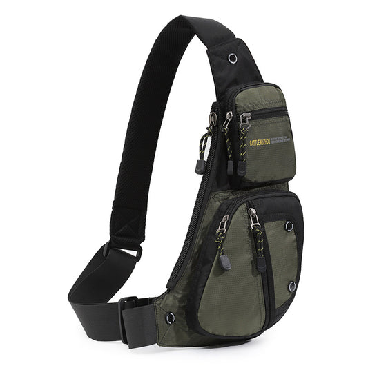 Black And Green Men's Vintage Chest Bag - Multi-functional Waterproof Crossbody Sling Bag for Outdoor Sports