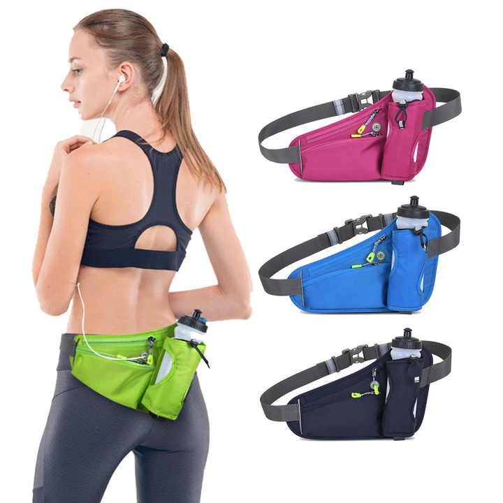 Dark Blue Hydration Running Waist Pack - Waterproof Lightweight Sports Belt with Bottle Holder(Water bottles are filming props, not included)