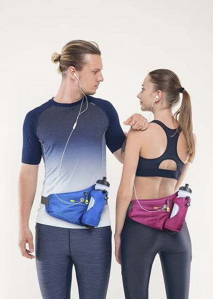 Dark Blue Hydration Running Waist Pack - Waterproof Lightweight Sports Belt with Bottle Holder(Water bottles are filming props, not included)