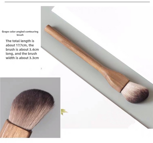 Grape Color Angled Contouring Brush Walnut Wood Makeup Brush Set - Powder, Blush, and Contour Brushes with Soft Fiber Bristles