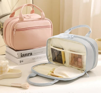 Off White Premium PU Leather Portable Makeup Bag - Large Capacity Waterproof Travel Cosmetic Organizer(Cosmetics are shooting props, not included)