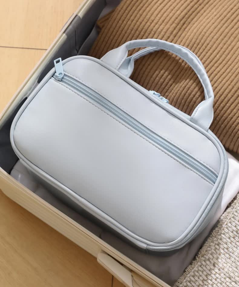 Off White Premium PU Leather Portable Makeup Bag - Large Capacity Waterproof Travel Cosmetic Organizer(Cosmetics are shooting props, not included)