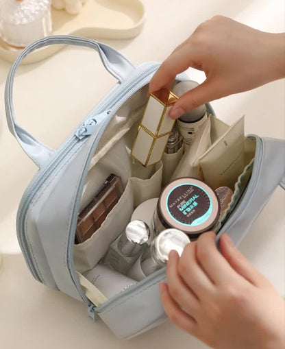 Off White Premium PU Leather Portable Makeup Bag - Large Capacity Waterproof Travel Cosmetic Organizer(Cosmetics are shooting props, not included)