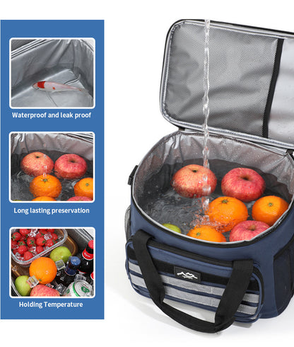 Grey 18L Large Capacity Outdoor Insulated Cooler Bag - Portable Picnic Ice Pack with Shoulder Strap