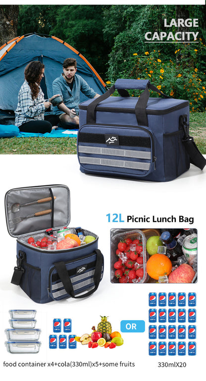 Dark Blue 18L Large Capacity Outdoor Insulated Cooler Bag - Portable Picnic Ice Pack with Shoulder Strap