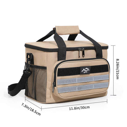 Brown 18L Large Capacity Outdoor Insulated Cooler Bag - Portable Picnic Ice Pack with Shoulder Strap