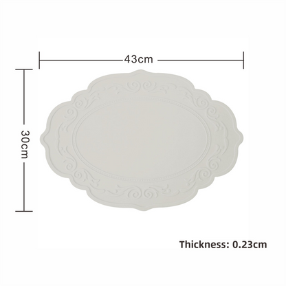 2 Pcs Grey Oval Embossed Floral Edged Silicone Placemats, Non-Slip, Heat-Resistant, Easy-to-Clean Dining Table Mats, Korean and European Style