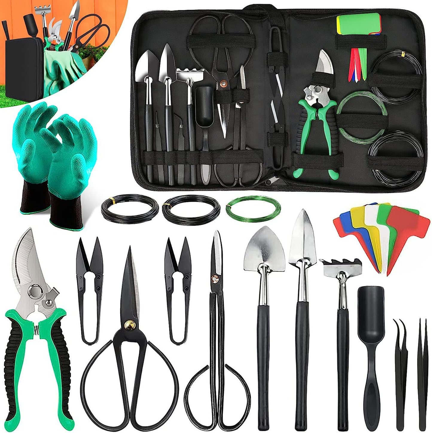 24-Piece Bonsai Tree Tool Kit for Gardening Starters – Complete Bonsai Care Set with Organizer Bag