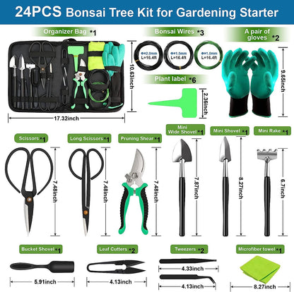 24-Piece Bonsai Tree Tool Kit for Gardening Starters – Complete Bonsai Care Set with Organizer Bag