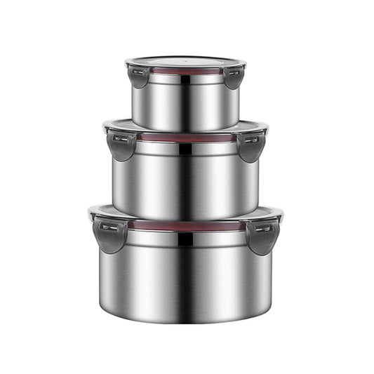 Brown 3-Piece 304 Stainless Steel Food Storage Set with Leak-Proof Lids – Round Design for Fridge and Meal Prep