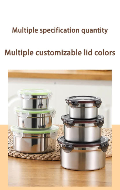 Brown 3-Piece 304 Stainless Steel Food Storage Set with Leak-Proof Lids – Round Design for Fridge and Meal Prep