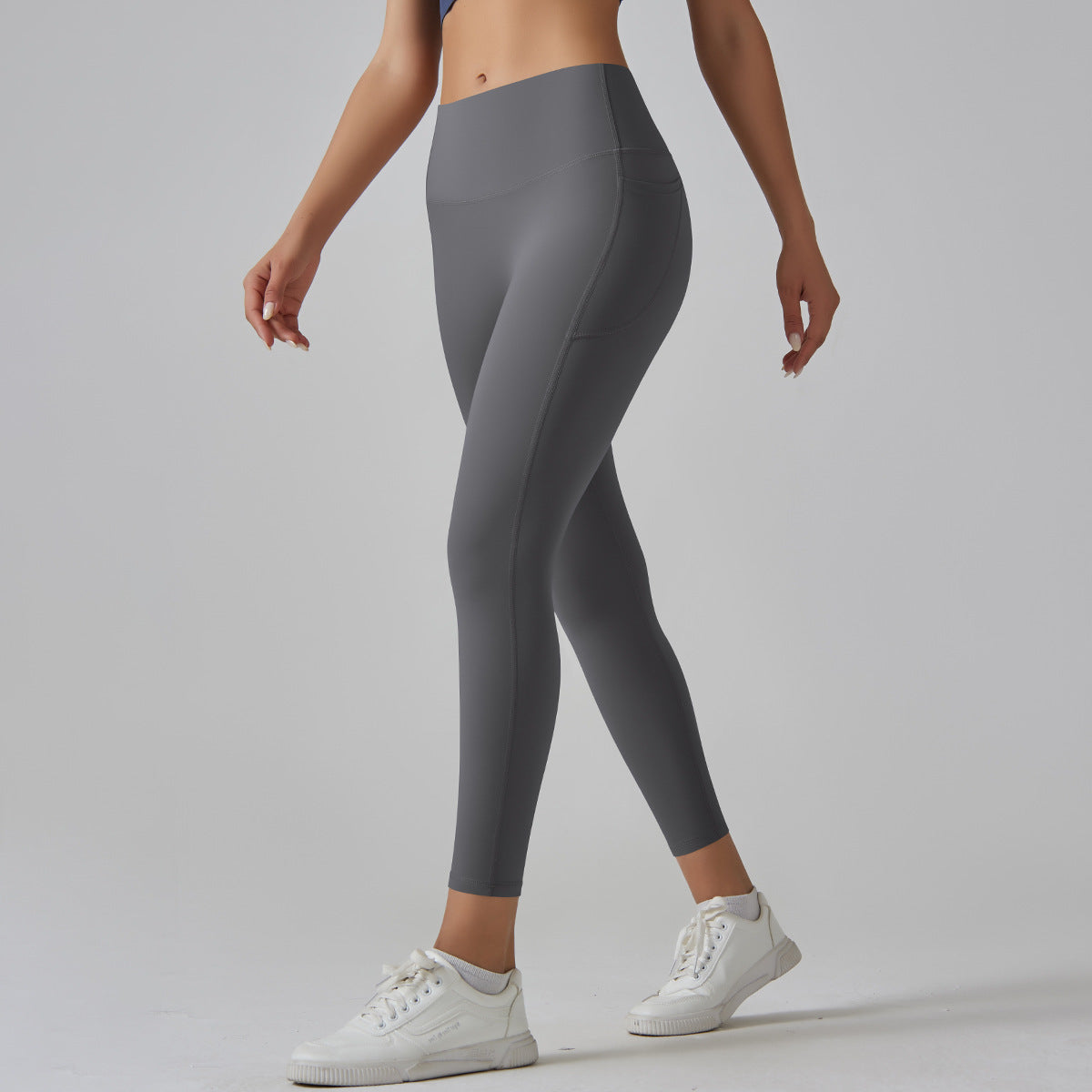 Dark Grey Size S High-Waist Seamless Yoga Pants for Women - Fitness Leggings with Pockets, Quick-Dry, Butt-Lifting, Stretchable Workout Tights