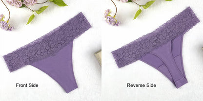 Size L Lace-Trimmed Thong Underwear - 4-Pack in Whipster White,Sandstorm,Ecru Olive and Violet