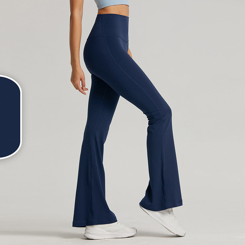 Dark Blue High-Waisted Lycra Yoga Bell-Bottom Pants for Women - Tummy Control & Butt Lifting