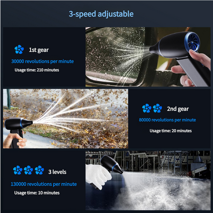 Black Portable Turbo Handheld Blower Fan - 130000RPM High-Speed Mini Fan with 5000mAh Battery