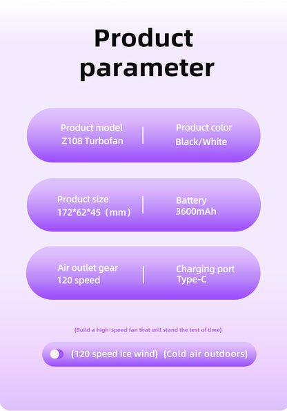 White Portable Handheld Fan with 120-Speed Display - USB Rechargeable Mini Cooling Fan for Outdoor Use