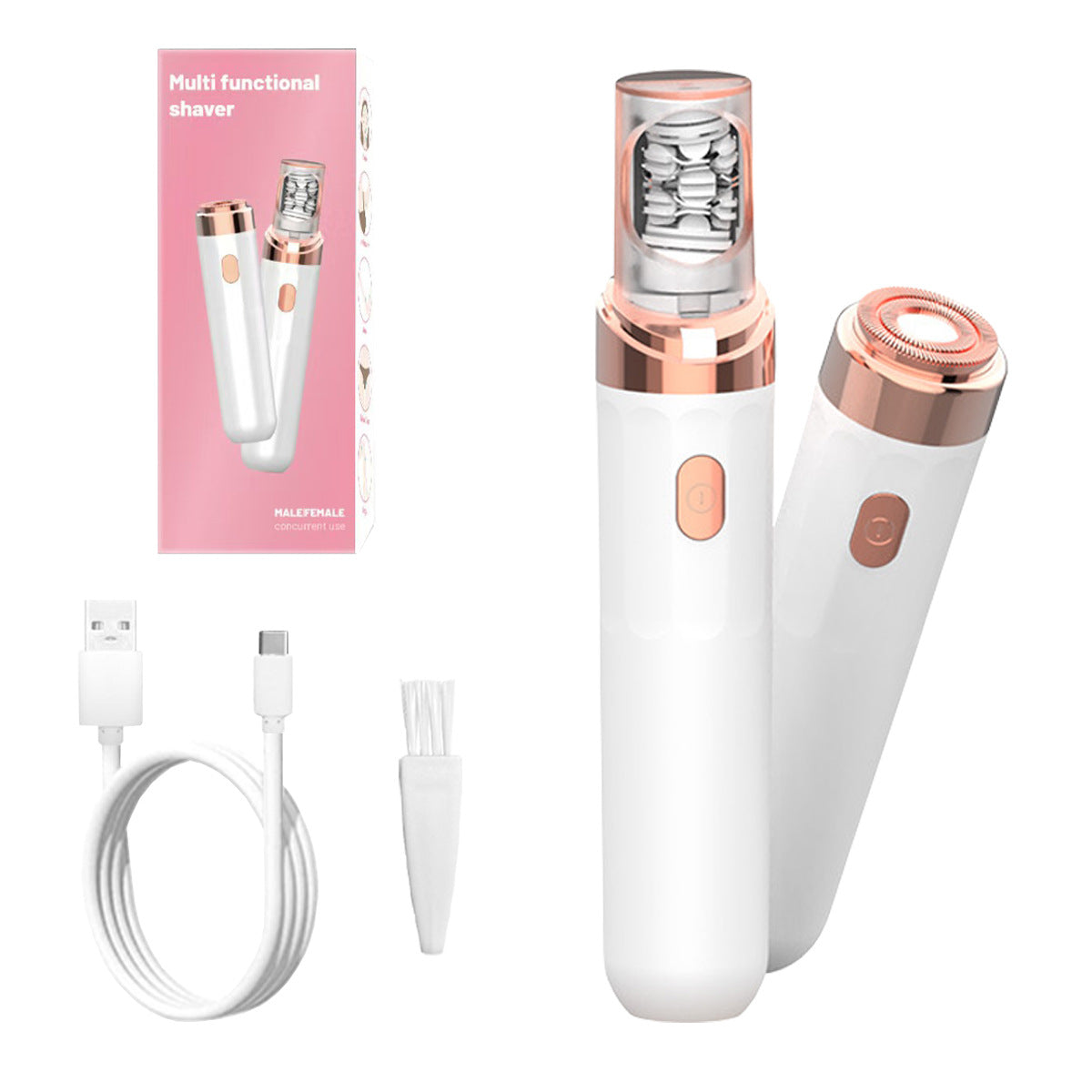 White 2-in-1 Mini Electric Shaver and Hair Removal Device for Women
